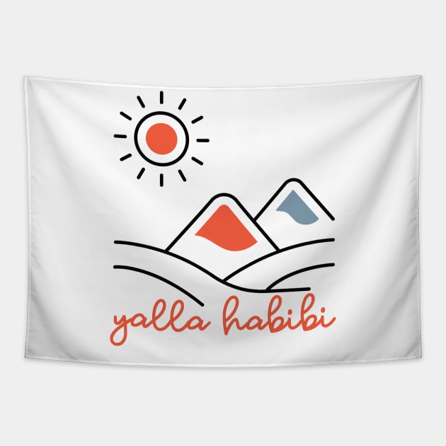 yalla habibi - mountain, sun landscape - orange & blue Tapestry by habibitravels