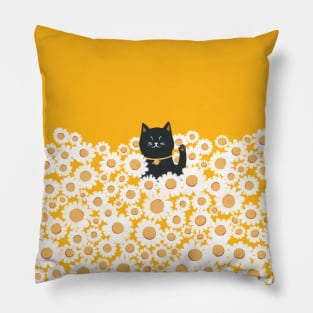 Annyeong Hello meow and sun flowers Pillow