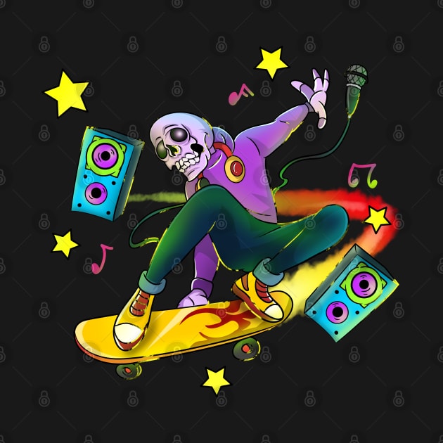 Music Skeleton Skateboarding by Trendy Black Sheep