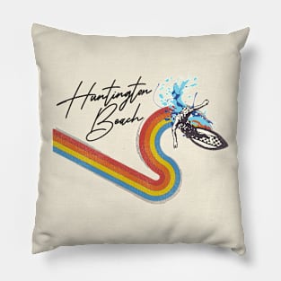 Retro 70s/80s Style Rainbow Surfing Wave Huntington Beach Pillow