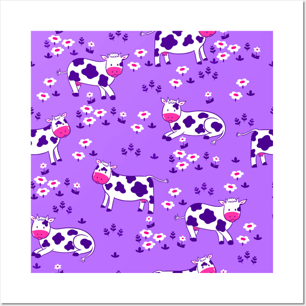 Cow Print Purple Background Art Print