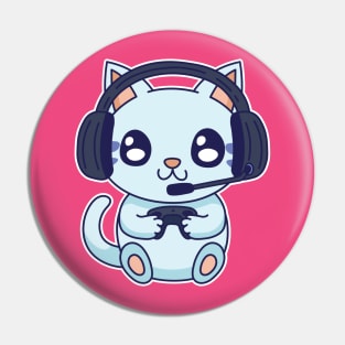 Kawaii Cat Playing Video Games Cute Kitten Lover Pin