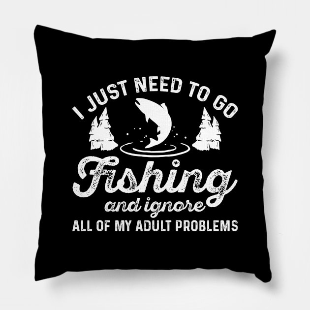 Fishing Adult Problems Pillow by LuckyFoxDesigns