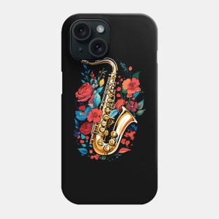 Saxophone Instrument Retro Red Flowers Color Nature Splash Phone Case