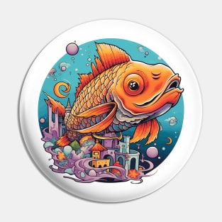 Fish in the ocean doodle classic tshirt Pin