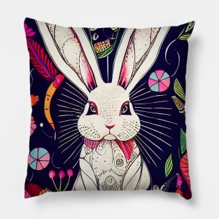 Rabbit on floral background. Pillow