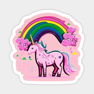 Pink cute unicorn in rainbow Magnet