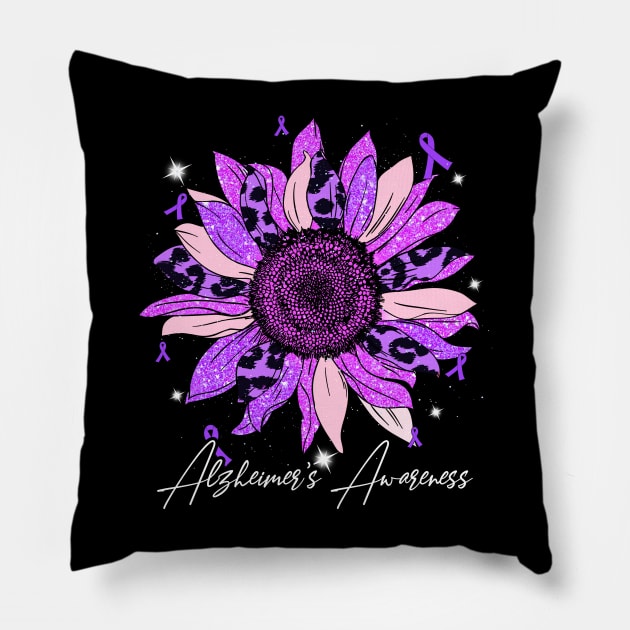 Alzheimer's Awareness Ribbon Purple Sunflower Ribbon Hope Pillow by New Hights