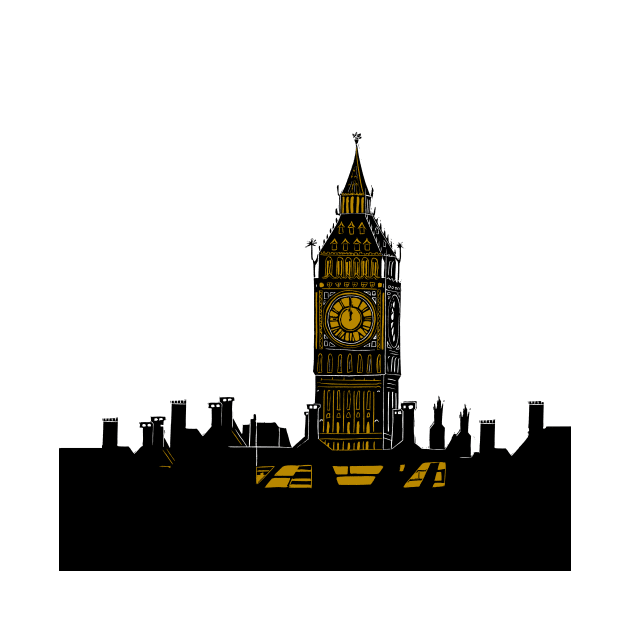 Big Ben and rooftops of London Silhouette by Maddybennettart