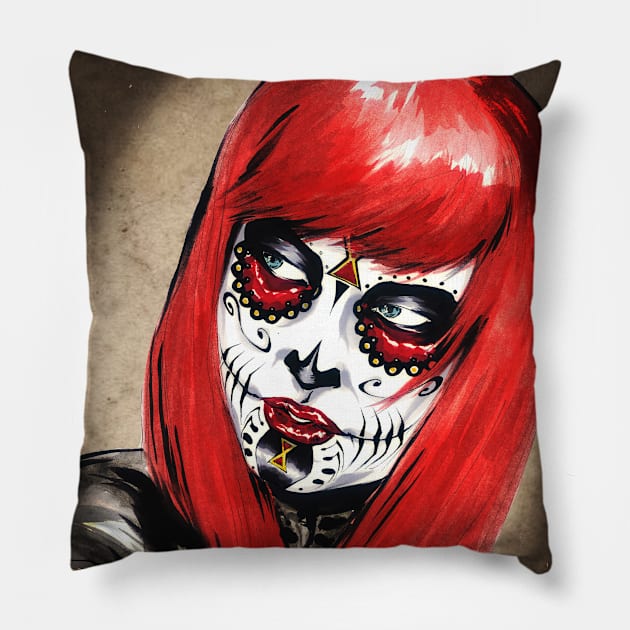 Day Of The Dead Black Widow Pillow by ArtofBREED