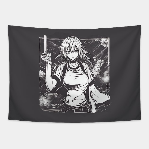 Enchanting Sakura - Digital Anime Woman Character Tapestry by Elysian Alcove