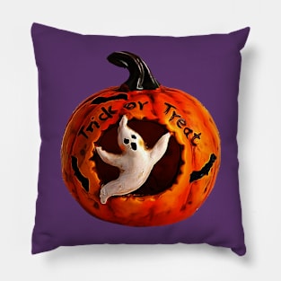 Ceramic Ghost in a Pumpkin Pillow