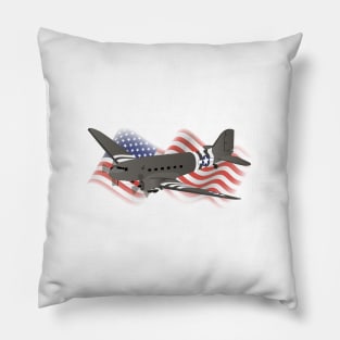 Patriotic Douglas C-47 Skytrain WW2 Transport Airplane Pillow