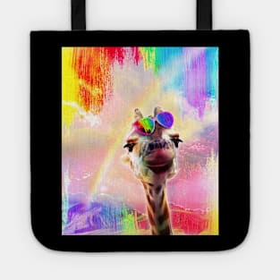 Rainbow Giraffe Wearing Love Heart Glasses Tote