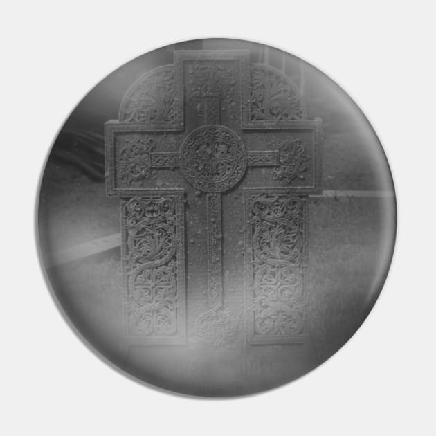 Celtic Cross Tombstone Statue in Fog Pin by Wanderer Bat