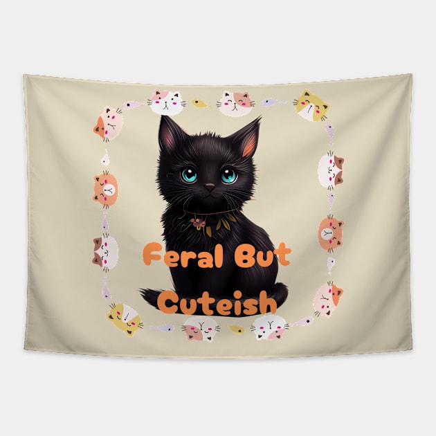 Cute But Feral Black Cat Tapestry by ahlama87