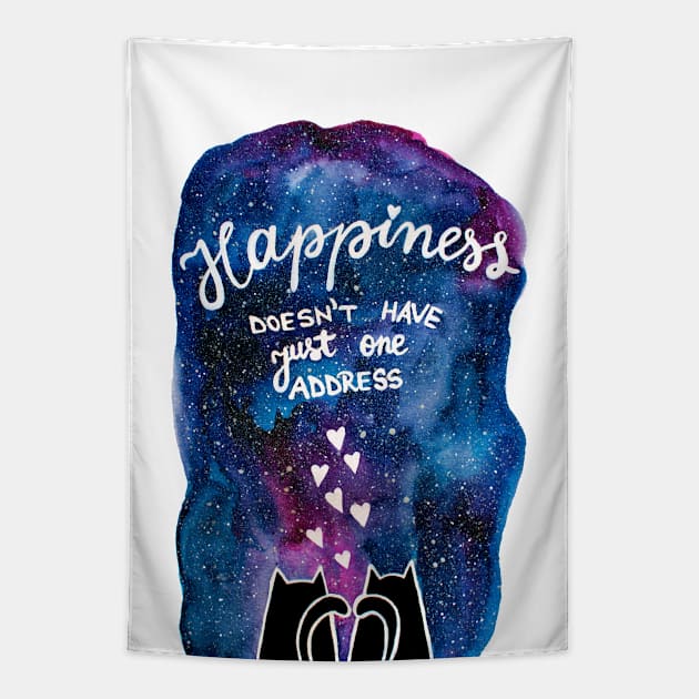 Happiness cats - purple and blue galaxy Tapestry by wackapacka