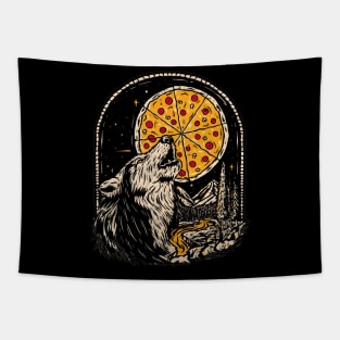 Wolf howling at full pizza moon Tapestry