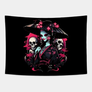 Geisha | Grim Reaper Geisha Skull | Cool Retro Japanese Aesthetic Tapestry