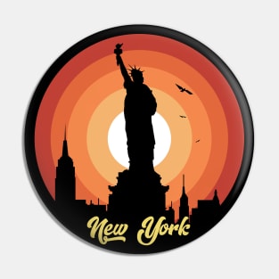 New York, Statue of liberty sunset silhouette. Lady Liberty. Pin