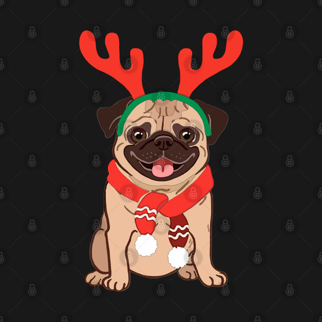 Disover Pug In A Christmas Headband - Christmas Pug - T-Shirt