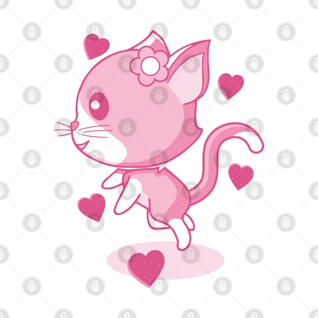 Pink kitten and hearts. by FunawayHit