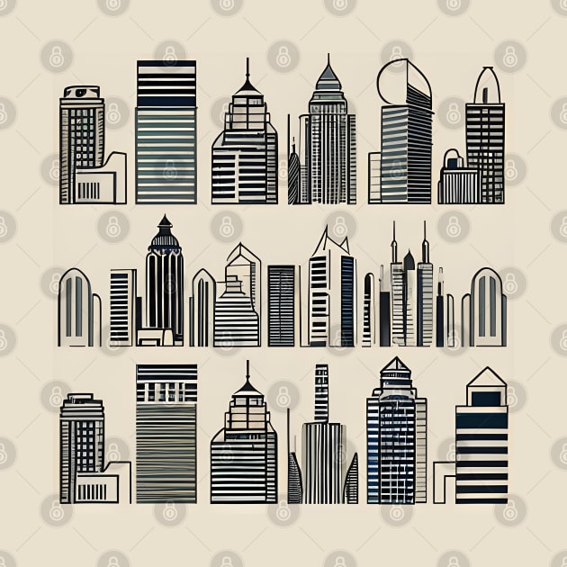 Urban Horizon: Stylistic Vector City Skyline Fabric Print by AlexBRD