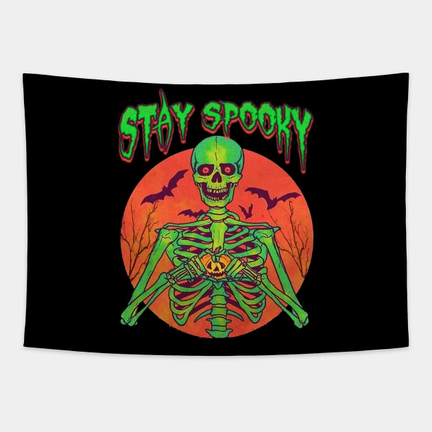 Stay Spooky Funny Halloween Skull Spooky Skeleton Custom Tapestry by Kribis