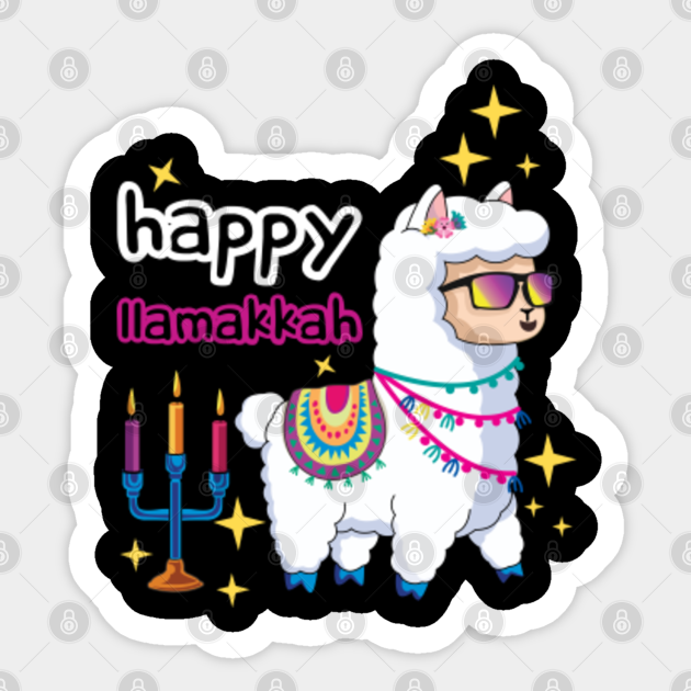 Llamakkah Kawaii Cute Llama Menorah Happy Hanukkah - Hanukkah - Sticker
