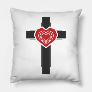 The cross of Christ and the diamond heart Pillow