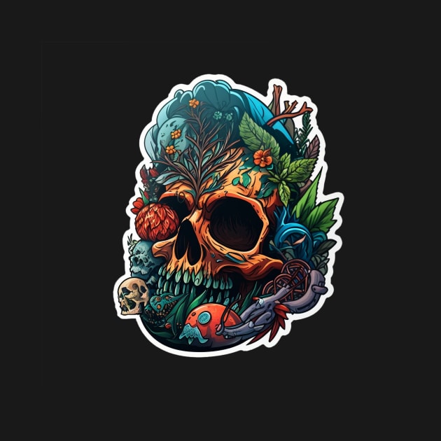 Floral Skull Tattoo Illustration: Edgy Design by Snoe