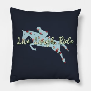 Live Laugh Ride - Vintage Powder Blue Floral Pattern Hunter Jumper Horse Pillow