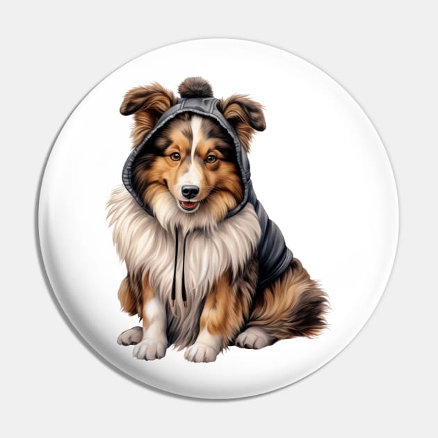 Winter Shetland Sheepdog Pin by Chromatic Fusion Studio