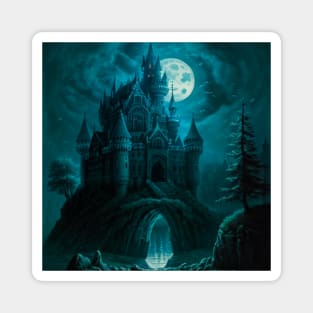 Spooky Halloween Castle in Blue and Black Magnet