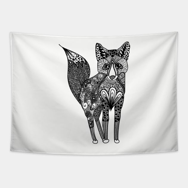 Tilki the Fox - Monochrome Line Art Designs Tapestry by Lukeyb0y