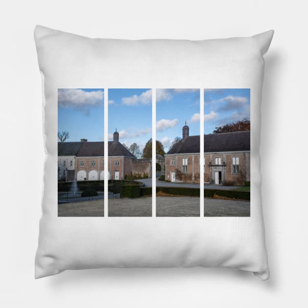 Modave Castle is also known as the Castle of the Counts of Marchin. Liege Province. Autumn sunny day. Pillow by fabbroni-art