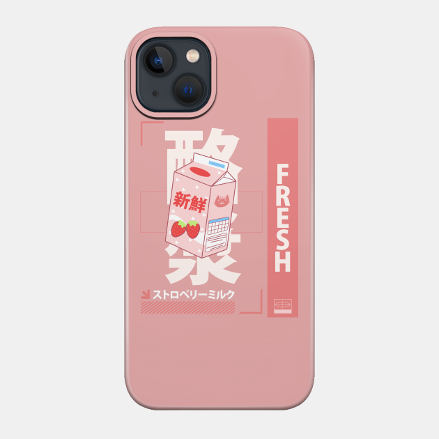 funny retro 90s japanese kawaii strawberry milk shake carton - Strawberry Milk - Phone Case