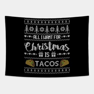 Ugly Christmas Sweater All I want is Tacos Tapestry