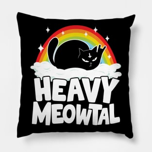 Heavy Meowtal Funny Cat Retro Rainbow Heavy Metal Cats Pillow