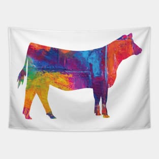 Farmgirl Livestock Show Heifer with Rainbow Pattern Tapestry