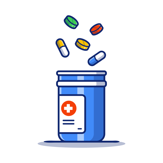 Medicine Jar, Tablets, And Pills Cartoon by Catalyst Labs