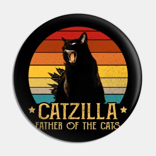 Catzilla Father Of The Cats Retro Vintage Sunset Pin