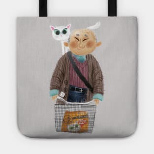 Old chinese man with cat on a bike. Tote