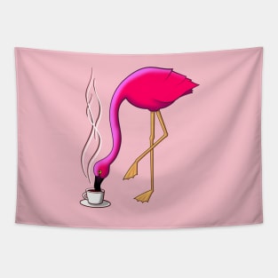 Coffee Lover Pink Flamingo Tapestry