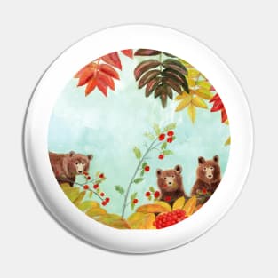 Brown Bears and Rowan Berries Pin