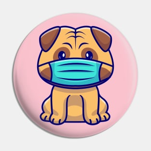 Cute Pug Dog Sitting And Wearing Mask Cartoon Pin