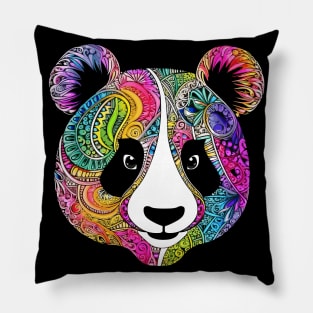 Colorful Zen Mandala Panda Bear Drawing Pillow