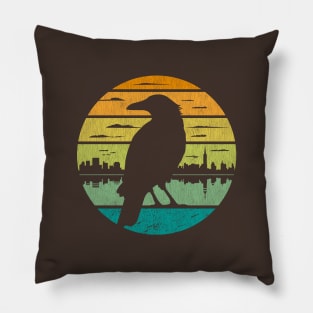 Crow Retro City River Scene Pillow