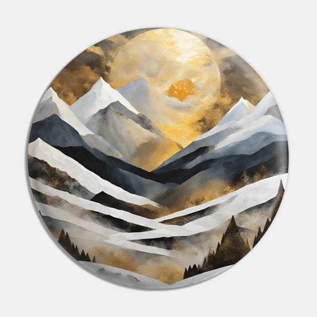 Golden Sun over Mountain Peaks Pin by Alihassan-Art