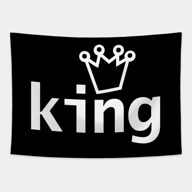 King Crown Typography White Text Tapestry by ellenhenryart